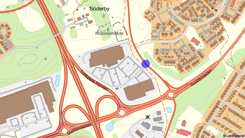 Karta över ny cirkulationsplats på Söderbyleden vid infarten till stormarknadsområdet.